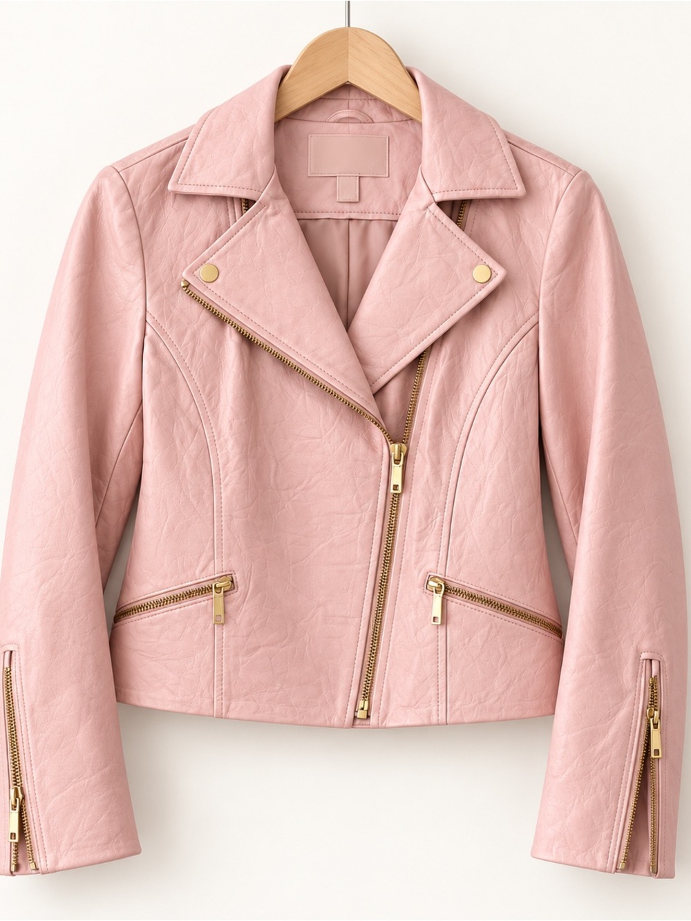 100% LAMB leather Moto Jacket - Light Pink Gold Hardware Size Small Mk